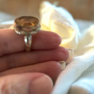Artisan made peach quartz and sterling silver ring